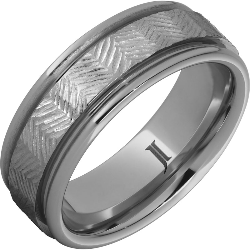 Rugged Tungsten - Chevron Hand Engraved Ring