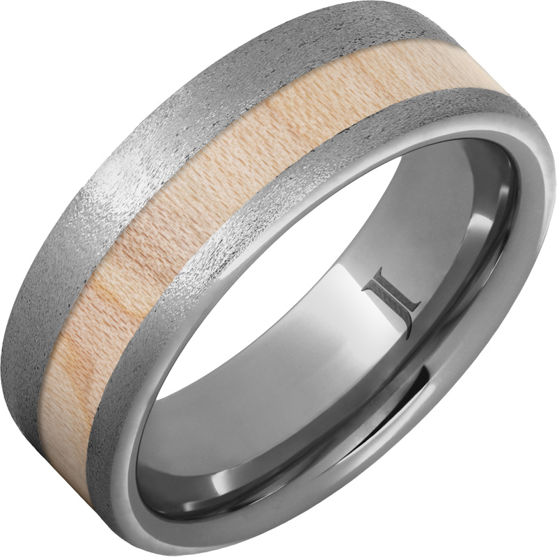 National Pastime Collection - Rugged Tungsten - Ring with Maple Vintage Baseball Bat Wood Inlay and Stone Finish