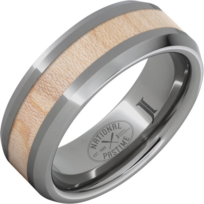 National Pastime Collection - Rugged Tungsten - Ring with Vintage Maple Baseball Bat Wood Inlay