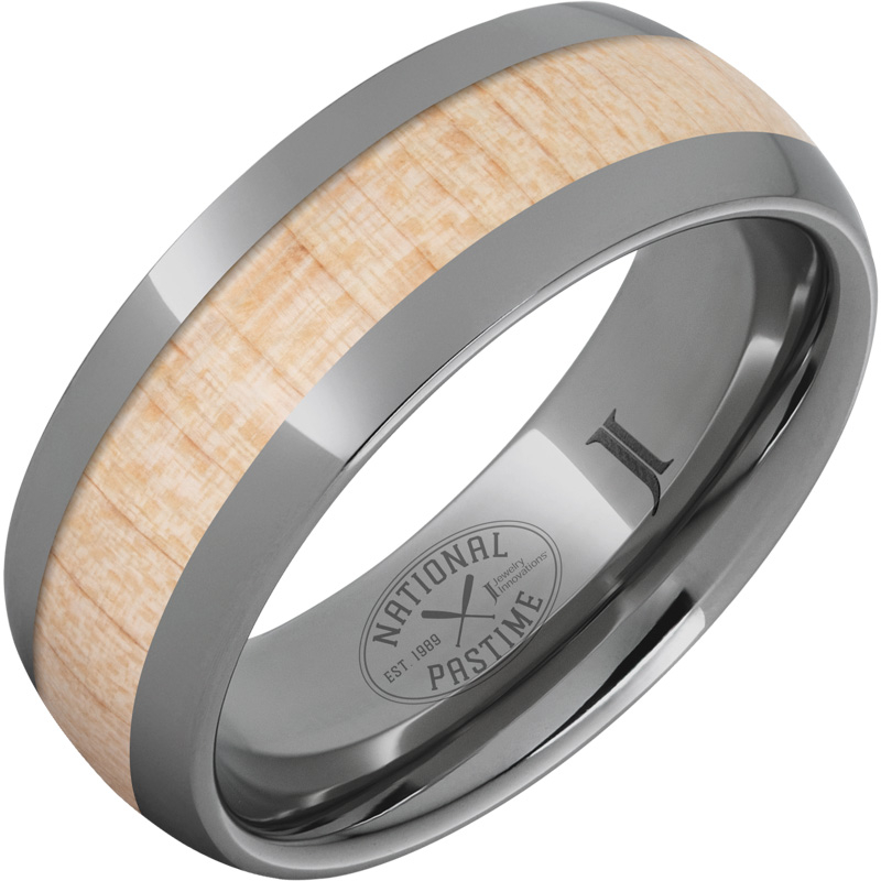 National Pastime Collection - Rugged Tungsten - Ring with Vintage Maple Baseball Bat Wood Inlay