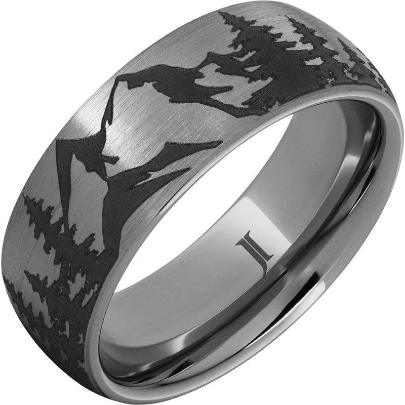 Rugged Tungsten™ Mountain Pine Forest Ring With Satin Finish