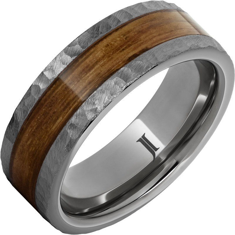 Barrel Aged™ Rugged Tungsten™ Ring with Bourbon Inlay and Moon Crater Finish