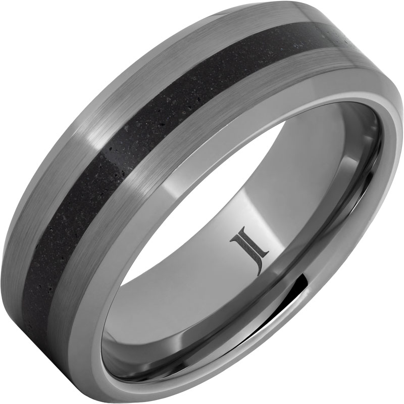 Volcanic Beach Sand Rugged Tungsten - Inlay Ring